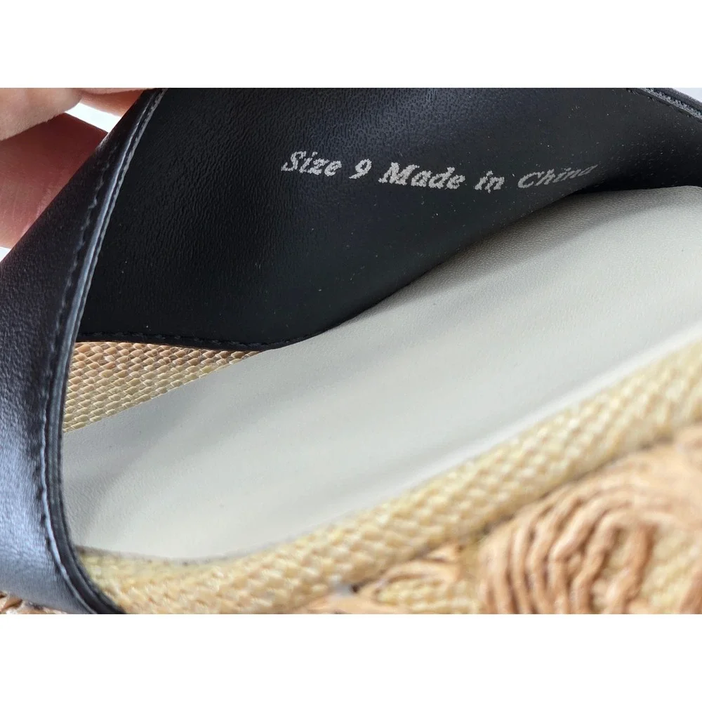 Dolce Vita Talisa Wedge Sandals Womens 9 Black Leather Espadrille - NEW